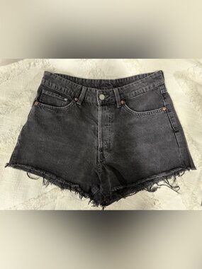 Frayed Hem Black Denim Women's Shorts